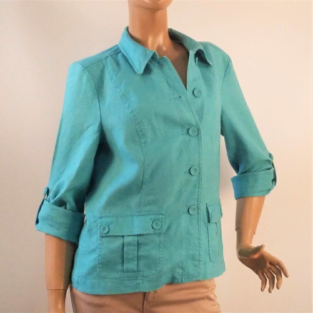 Turquoise Blue Linen Jacket Charter Club